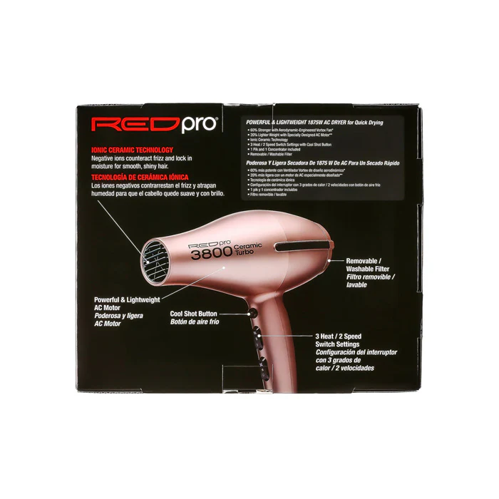 Red Pro 3800 Ceramic Jet Stream Power Turbo Hair Dryer - Image 4
