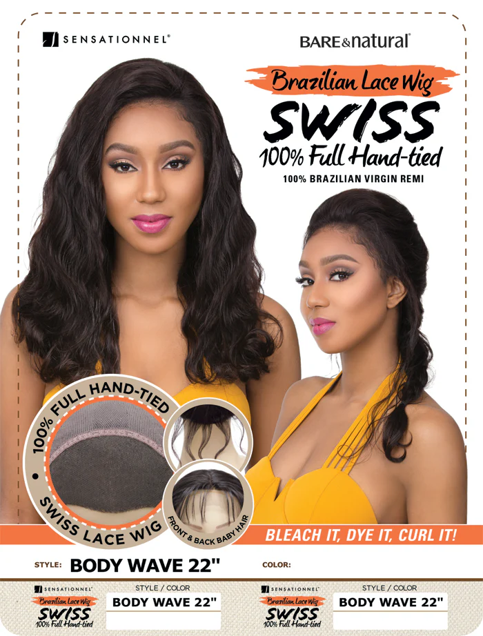 Sensationnel Bare & Natural 100% Brazilian Virgin Remi Full Hand-Tied Swiss Lace Wig BODY WAVE 22 Inch - Image 3
