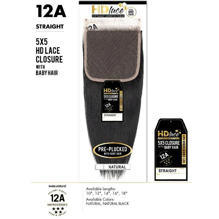 Sensationnel 12A 100% Virgin Human Hair 5X5 HD Lace Closure - STRAIGHT 14 - Image 2
