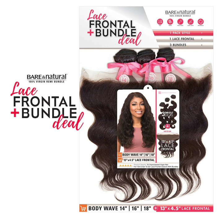 Sensationnel Bare & Natural 100% Virgin Remi Human Hair Weave 13x4.5" Lace Front Closure Bundle - BODY WAVE 10-22" - Image 7