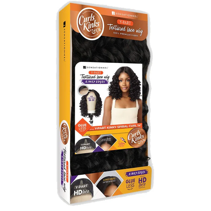 Sensationnel Curls Kinks & Co Glueless Textured HD Lace Front Wig - Y-PART KINKY SPIRAL CURL 14" - Kinky Edges - Image 6