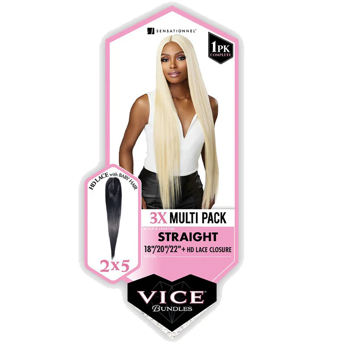 Sensationnel Vice Bundles 3x Multi Pack Weave + 2x5 Closure - STRAIGHT 14-30" - Image 6