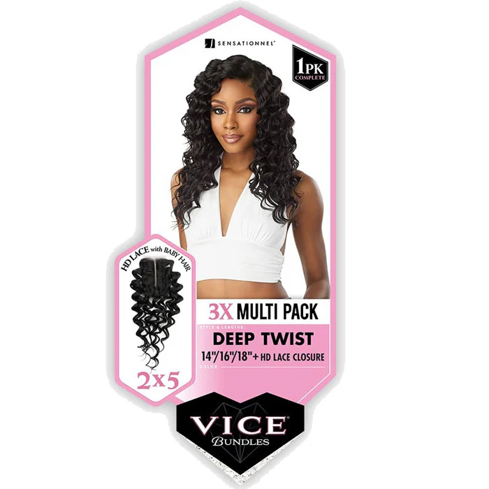 Sensationnel Vice Bundles 3X Multi Pack Weave + HD Lace Closure - DEEP TWIST 14-30" - Image 10