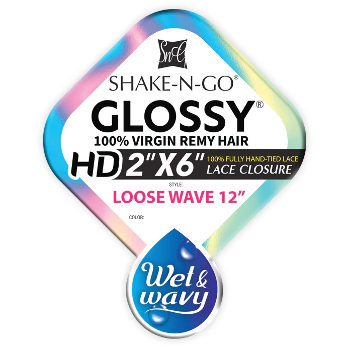Shake N Go Glossy 100% Virgin Remy Hair A+ Wet & Wavy HD 2x6 Lace Closure - LOOSE WAVE 12" - Image 2