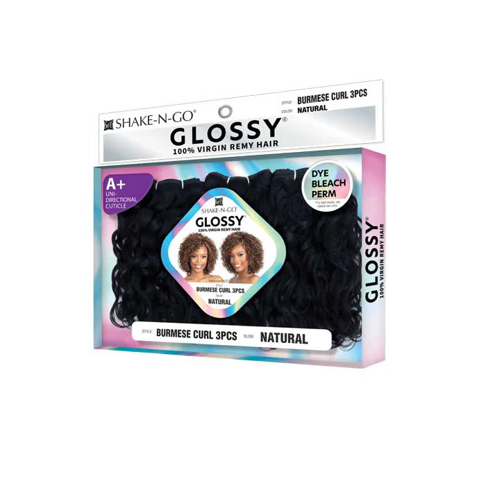 Shake N Go Glossy 100% Virgin Remy Hair Weave - BURMESE CURL 3 Pcs - Image 3