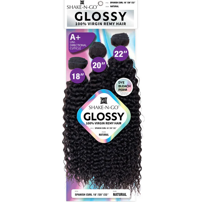 Shake N Go Glossy 100% Virgin Remy Hair Weave - SPANISH CURL (Multi Length) 3 Pcs - Image 7