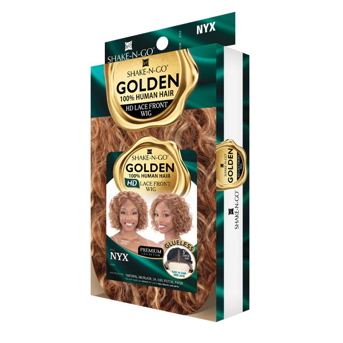 Shake N Go Golden Glueless 100% Human Hair 5" Center Part HD Lace Front Wig - NYX - Image 4