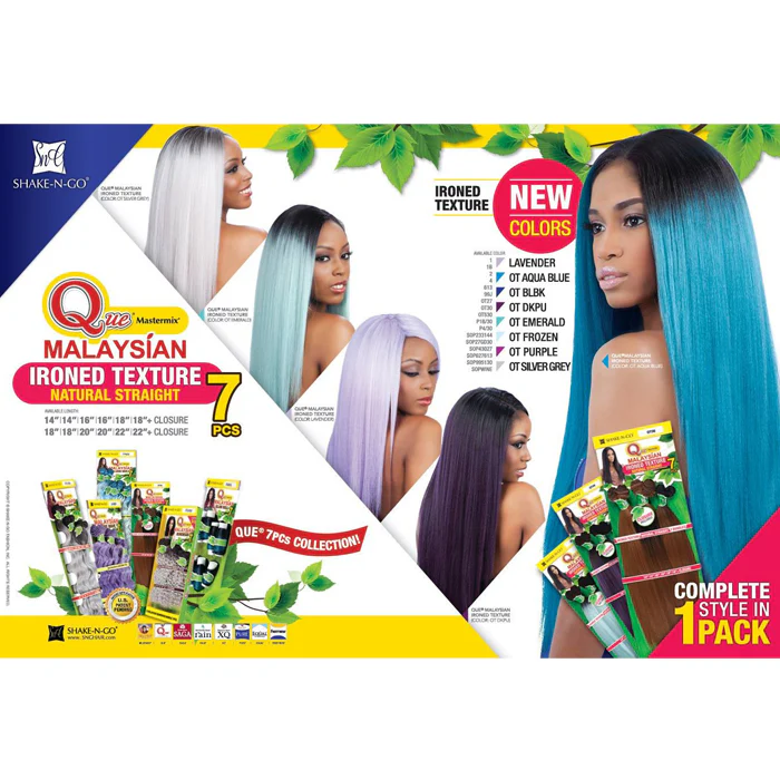 Shake N Go Que Malaysian Ironed Texture Weave + Closure - NATURAL STRAIGHT 7 PCS (2X 14/16/18) - Image 3