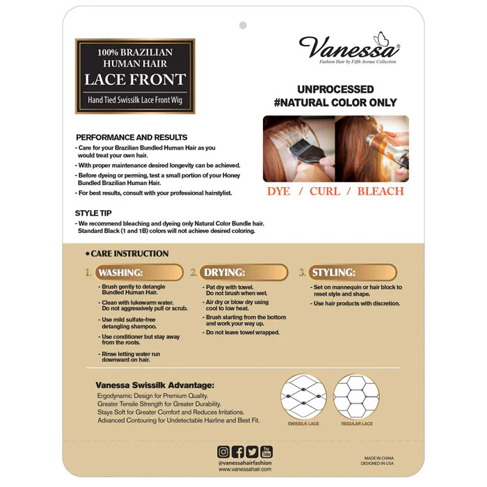 Vanessa 100% Unprocessed Human Hair Swissilk Lace Front Wig - THH STR 20-22 - Image 3