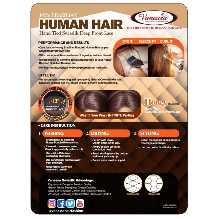Vanessa Honey 100% Brazilian Human Hair Swissilk 13x4 Deep Lace Frontal Wig - TH34 KINEE - Image 4