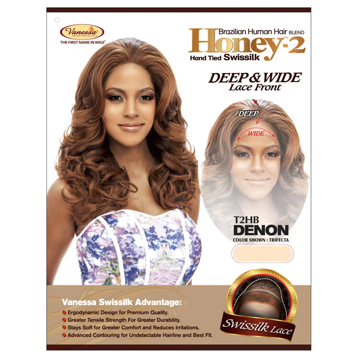 Vanessa Honey-2 Brazilian Human Hair Blend Swissilk Deep & Wide Lace Front Wig - DENON - Image 4