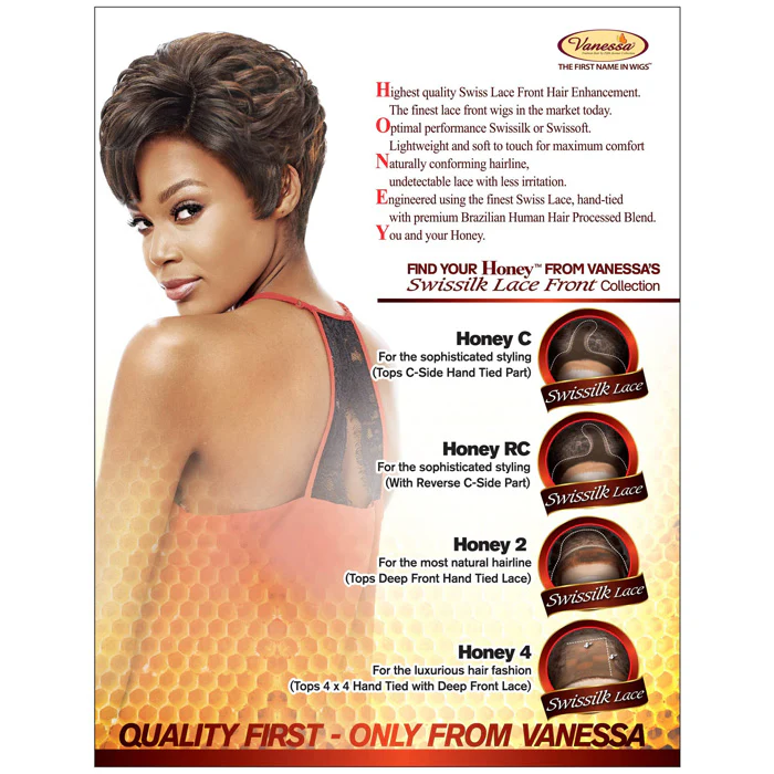 Vanessa Honey-C Brazilian Human Hair Blend Swissilk Lace Front Reverse C-Side Part Wig - TRCHB UNA - Image 6