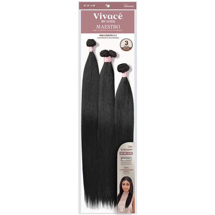 Vivace By Kiss Maestro Bundle Multi 3 Packs Plus Weave - STRAIGHT 100% UNPROCESSED REMY HUMAN HAIR - Image 8