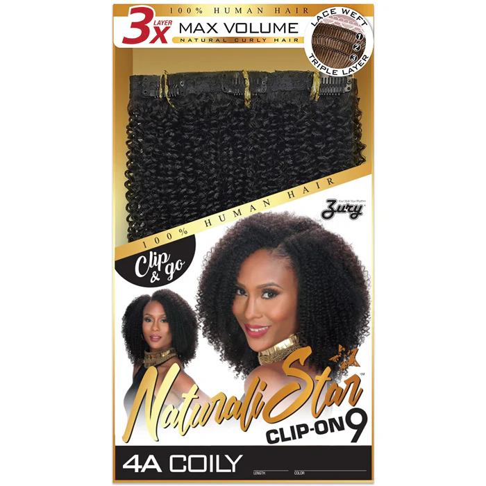 Zury Sis Naturali Star 100% Human Hair Weave Clip-On 9 - 4A COILY 9 PCS - Image 3