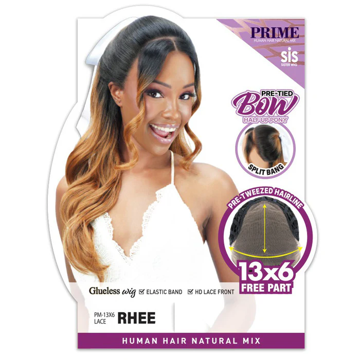 Zury Sis Prime Human Hair Blend Glueless 13x6 Lace Front Wig - RHEE - Pre-Tied Bow and Split Bang - Image 3